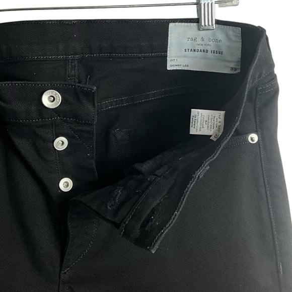 Rag & Bone Men Standard Issue Fit 1 Black Skinny Leg Button Fly Raw Hem Jeans - Picture 5 of 16